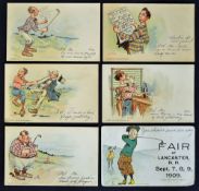 6x American amusing comic golfing postcards c. 1905 - to incl 4x Rotograph & Co by Flohri 3x