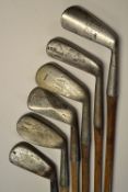 6x Various irons to include a Halley's Pyramid jigger, J.H Taylor round back Sammy cleek, The Scot