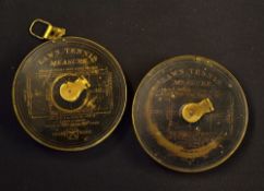 2x early brass lawn tennis measuring tapes both with 