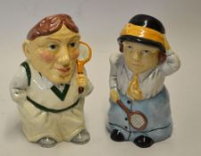 Pair of Manor Staffordshire Tennis Character jugs - depicting the male and female tennis players