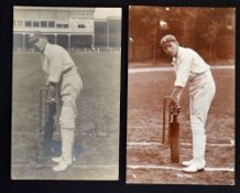 W.R.D Payton (Nottinghamshire County Cricket) signed cricket postcard - at the crease in front of