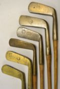6x assorted brass putters to incl Gem model with Pyramid cleek mark and 5x blades by Anderson