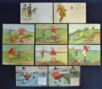 10x various amusing comic golfing postcards c. 1905 to incl 6x Reliable Series 9313 and 4 others
