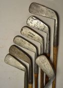 7x Assorted smooth faced cleeks in varying lengths including J&R Crichton, DM Nicol small head, R