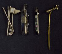 Golf Brooches including a silver and Abelone, a flag and club and ball brooch 925, enamel and