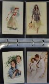 104 x Lawn Tennis glamour and female themed postcards and ephemera from 1900 -1930's - large post
