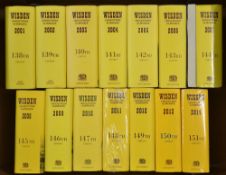 14x Wisden Cricketers' Almanacks 2001 - 2014 - original hardbacks - all with dust jackets, very