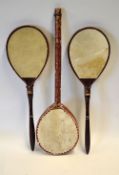 3x various battledores to incl a pair of dark stained decorative collars and trim overall 16