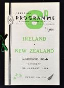 1954 Ireland vs New Zealand rugby programme played at Lansdowne Road New Zealand winning 14-3 fitted
