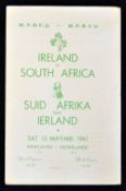 1961 Ireland 1st rugby tour to South Africa programme - v South Africa played on Saturday 13 May