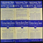 1950 Shrewsbury Town v Walsall Football programmes homes including 1951/52, 1953/54, 1954/55, 1955/