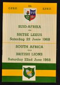 1968 British Lions v South Africa rugby programme - for the 2nd test played at Port Elizabeth on
