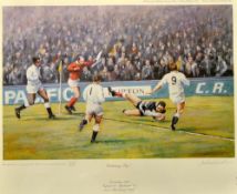 1990 England v The Barbarians rugby centenary signed ltd edition colour print - titled 