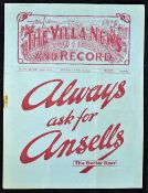 1930/31 Aston Villa v Walsall Football programme 20 April Staffordshire Senior Cup Final football