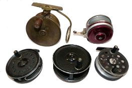 REELS: (5) Southbend Oren-O-Matic automatic fly reel, burgundy finish, works well, a reproduction