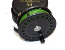 REEL & CASE: (2) Hardy St John alloy fly reel in fine condition, 2 screw latch, black handle, rim
