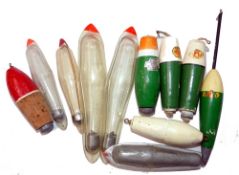 FLOATS: (10) Collection of European casting or carp floats in balsa and celluloid, 3