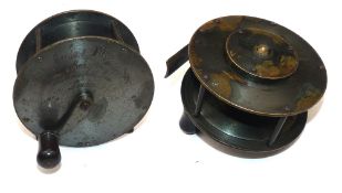 REEL: Fine Eaton & Deller all brass crank wind salmon winch, with 6/7 Crooked Lane address, 4.25
