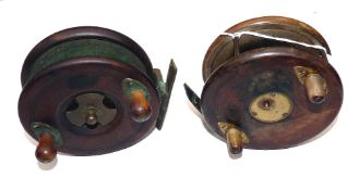 REELS: (2) D Slater Patent 3317 walnut, ebonite and brass combination reel, 4.5