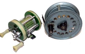 REELS: (2) Rare Record 1900 Svangsta, green finish multiplier reel with marbled handles and sandwich