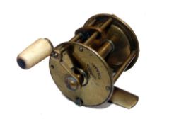 REEL: Early named Haywood Maker all brass wide drum winch with sliding lock pin, 1.6