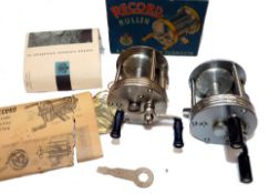 REELS: (2) Record Sweden 1550 bait casting multiplying reel, level wind, brake/ratchet controls,