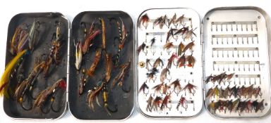 FLIES: Collection of 20 vintage large gut eye traditional salmon flies, varied patterns, hooks to 2