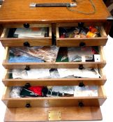 FLY TYING KIT: M &W Moore & Wright) multi drawer oak tool cabinet 17