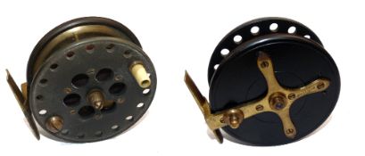 REEL: Scarce Allcock Schooling Reel No.1, ebonite, wood and brass starback reel, 3.5