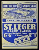 1938/39 Sheffield Wednesday v West Bromwich Albion match programme dated 18 March 1939 at