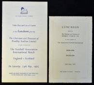 1975 England v Scotland Luncheon Menu at Wembley information such as table plan and list of