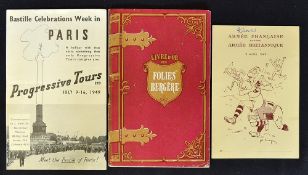 1949 France Army vs British Army rugby dinner menu with an amusing rugby scene to the covers by