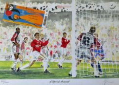 Signed Ole Gunnar Solskjaer colour print entitled '20 Legend' signed by player and artist Trystram