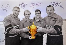 2003 England Rugby World Cup winners large signed canvas black and white photograph - comprising and