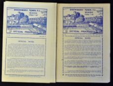 1946/47 Shrewsbury Town football programmes including v Gainsborough and Oswestry (Shropshire S.C