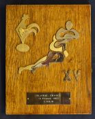 Rare 1983 France Five Nations Rugby match official presentation commemorative brass and wooden