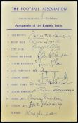 1960 England v Sweden autograph page includes autograph of the England players, includes Brian