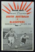 1958 South Australia v Blackpool football programme date 4th June at Norwood Oval, Adelaide,
