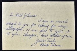 Chick Evans 1916 US Open & US Amateur Golf Champion signed note - hand written note paper asking for