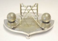 Fine 1891 Kenilworth Golf Club silver plated ink well desk set - engraved to the centre 