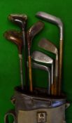 Canvas bag containing 7x clubs include a Forgan 'Scotia' socket head spoon, Gibson Gleneagles putter