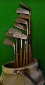 10x mixed irons - some in need of restoration - to include 3x jiggers, deep face mashie, Spalding