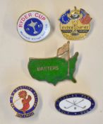 Collection of interesting brass and enamel golfing pin badges to include a scarce 