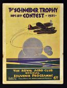Air Racing: 1931 The Schneider Trophy Contest The Royal Aero Club Official Souvenir Programme c/w