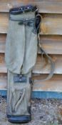 Bryant canvas and leather oval golf bag complete with travel hood, ball pocket and original shoulder