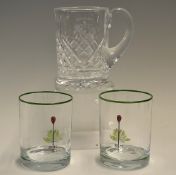 2x Merion Golf Club USA glasses - decorated with the famous Merion Red Basket Pin Flags and green