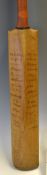 Rare 1921 England vs Australia cricket bat signed by both teams, full size Jack Hobbs Oval cricket