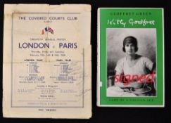 1936 London v Paris signed tennis programme - played at The Covered Courts Club Dulwich from