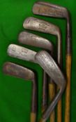 6 x assorted blade putters including makers A Patrick, Tom Stewart, Tom Auchterlonie, St Andrews