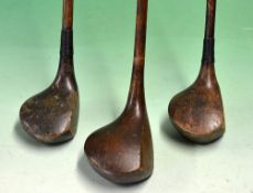 3x small head socket woods to include 2x showing the Spalding circular cleek mark to the crown and